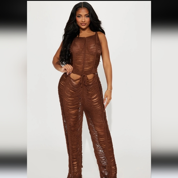 Fashion Nova Other - NWT Fashion Nova Chocolate Brown Crochet Jumpsuit Cover Up